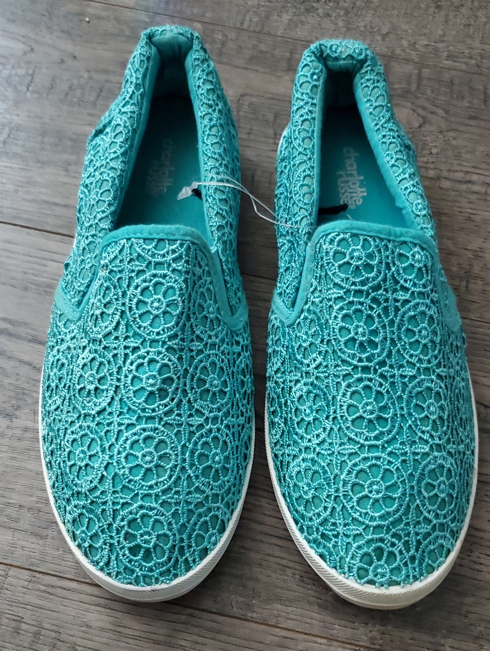 Charlotte Russe Teal Crochet Slip-On Sneakers